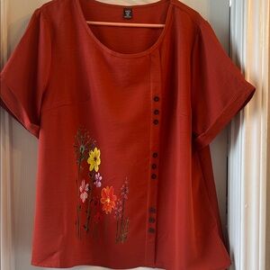 SHEIN Red Floral Button-Accent Blouse